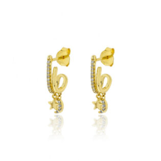 1-56 Pendiente plata de ley bañado en oro